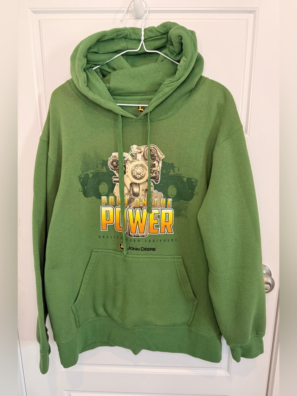 John Deere Hooded Sweatshirt Hoodie Mens Med Green Oversized Pour On The Power